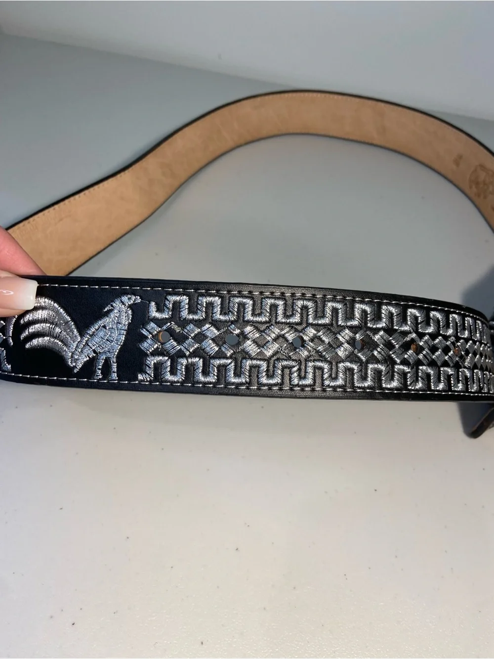 YAC Leather & Silk Black Piteado Rooster Belt